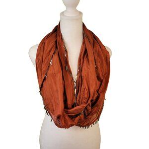 Infinity Scarf W/ Metal Embellishment Trim Burnt Orange Rust OS Fits All